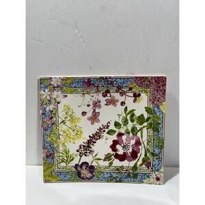 Gien France Millefleurs Floral Square Plate Tray Platter 11.5"x10.5" Mille Fleur